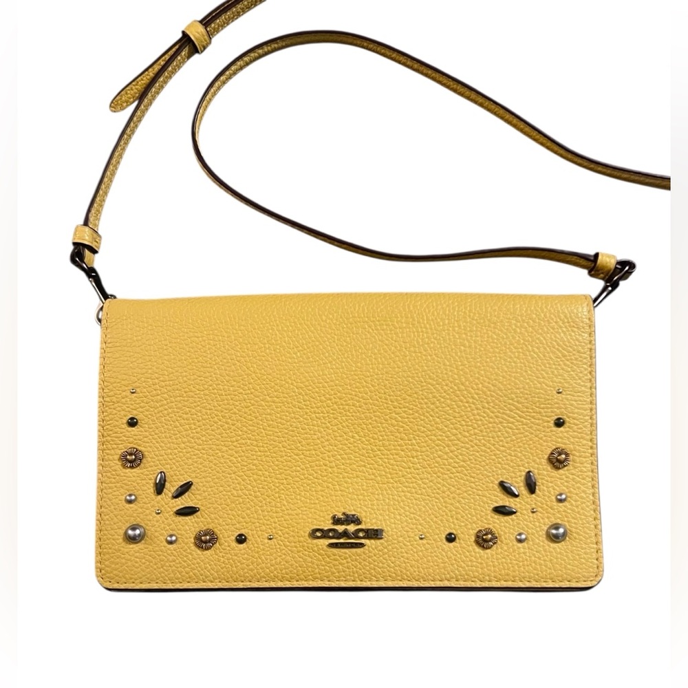 Coach Hayden Foldover Crossbody Yellow Clutch w/ Prairie Rivets